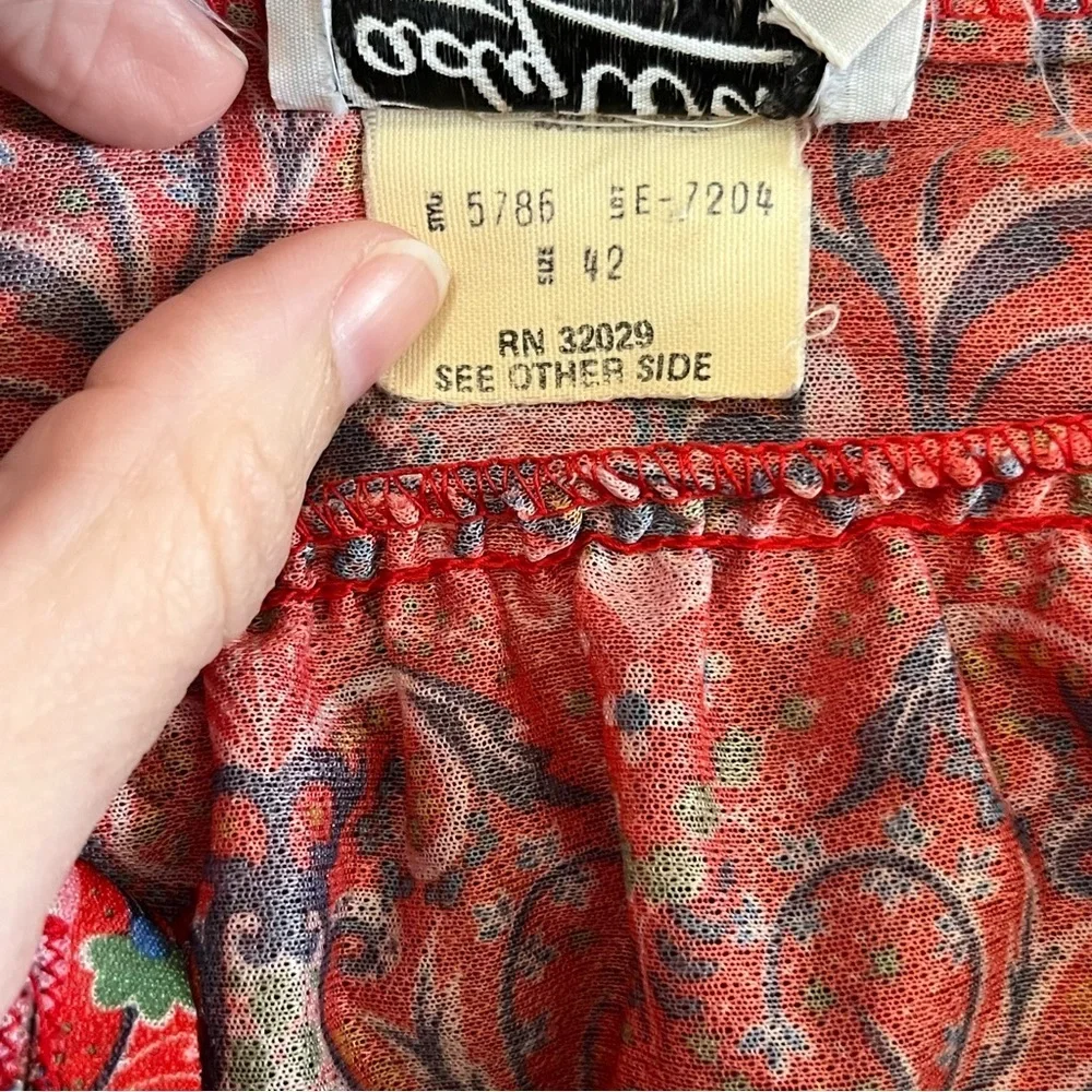 Vintage 70-80s Lady Winn California by Teddi Blouse Womens Floral Sz 42 Boho